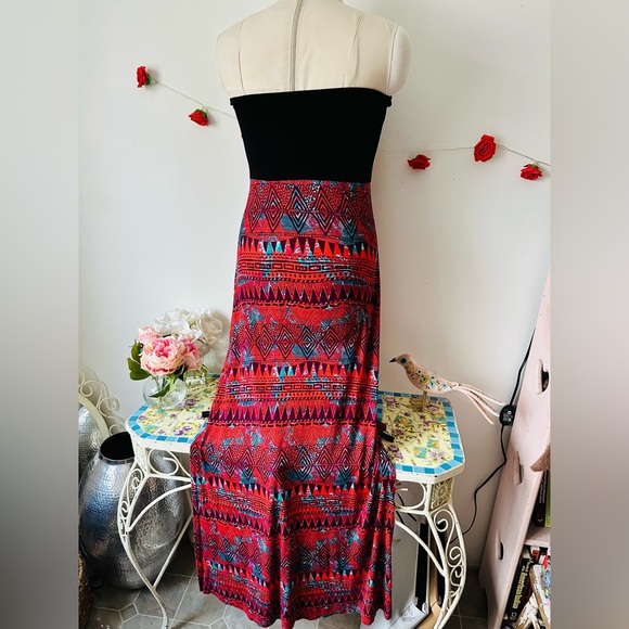 Hurley Black Red Tribal Aztec Boho Patterned Maxi Dress L - Picture 6 of 9
